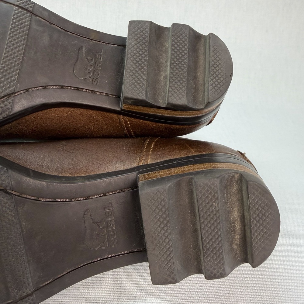 Sorel Boots Womens 7 Lolla Ankle Bootie Brown Leather Cut Out Block NL3780-242 - Picture 11 of 12